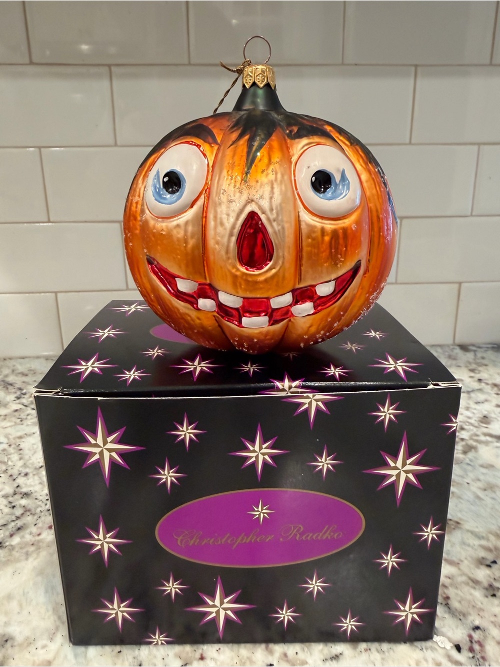 Christopher Radko Orange Jack-O'-Lantern Glass Ornament - Halloween Decoration